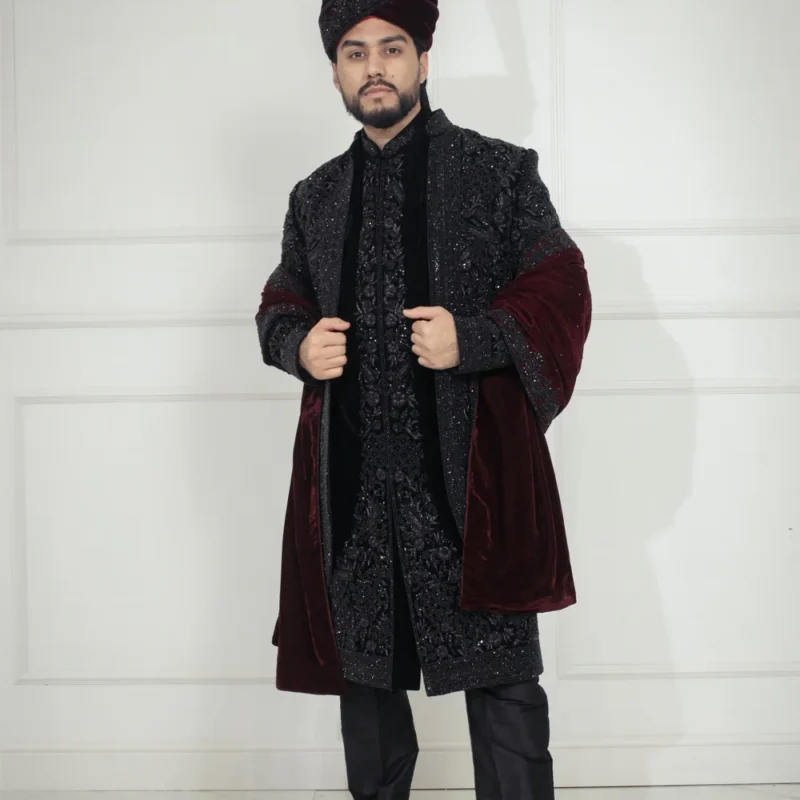 Royal Noir Groom's Sherwani Ensemble